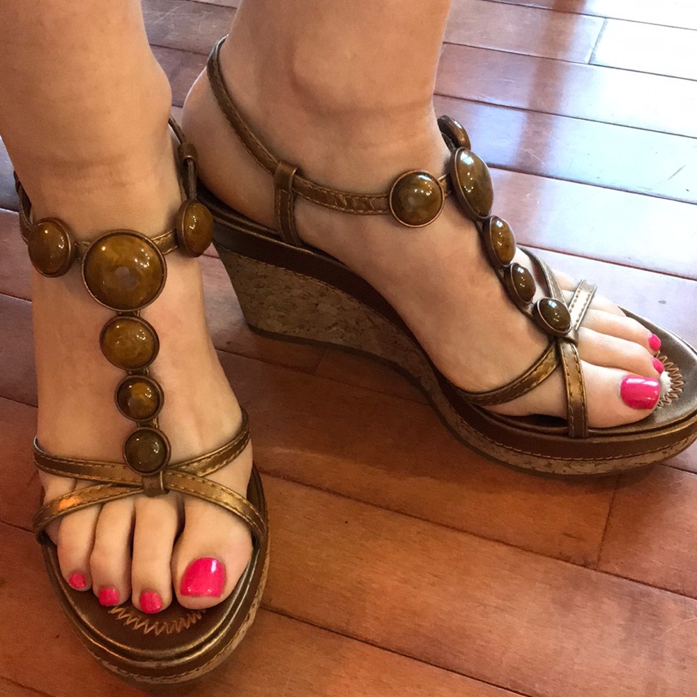 Metallic Wedge Sandals